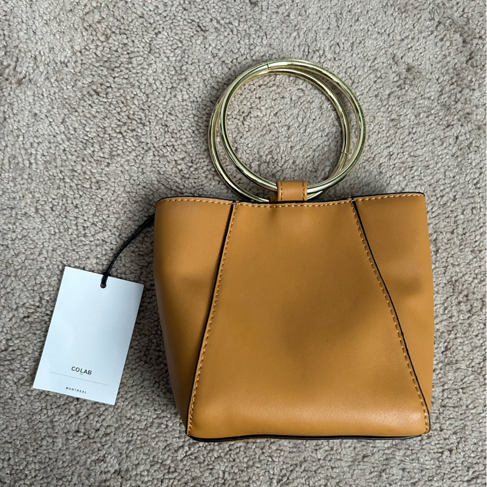 NWT Co-Lab Vegan Leather Beautiful Mustard Nano Bag with Gold Top Handle